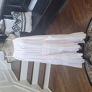 Free People Hi Lo Midi Dress L Pale Pink with Pockets Tiered Embroidered